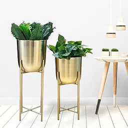 DECOR AVENUE Metal Decorative Modern Indoor Planters for Home Decor Gold Planters for Living Room Bedroom Balcony Home and Office | Modern Planters and Flower Pots | Set of 2 image 1