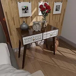 Amazon Brand - Umi Mid-Century Modern Bedside Table with Solid Wood Legs, Minimalist and Practical End Side Table with 2 Storage Drawer, Easy Assembly (Brown,White)-image-93