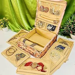 Trendifly Flower Printed Jewellery Organizers Storage Pouch Bag Box For Women Girls Ladies | Necklace Earrings Rings Bangles Multipurpose Vanity Jewelry Organiser (Orange)-picture-43