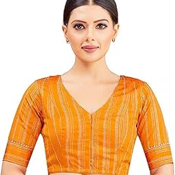studio shringaar Women's Art Silk V Neck Saree Blouse with Elbow Length Sleeves-picture-29