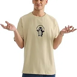 the souled store Oversized T-Shirt: to Main Kya Karu Men and Boys Short Sleeves Round Neck Beige Embroidered Casual Wear Oversized T-Shirt-picture-15