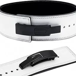 Aurion 10mm Lever Belt, Gym Belt for Weight Lifting, Fixed Lever Belts, Belt for Gym, Powerlifting Belts, Strong Back Support Deadlift Belts, Gym Belt for Men and Women, Size - M, White-Black, 4inch Wide-image-1