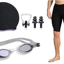 SLYK Complete Swimming Kit Combo Swimming Jammer, Swim Goggle, Swim Cap, 1 pc Nose Clip and 2 pc Ear Plugs for Kids, Adults, Men and Women (BLACK, L)-picture-13