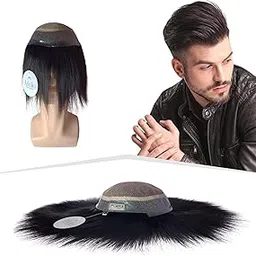 Artello® AUSTRALIAN MIRAGE Hair Patch for Men, 5D Premium Skin Base Wig with Real Scalp Partition, Trim-able PU Frontal, 100% Virgin Human Hair Toupee (Colour: Natural Black) (8x6) image 1