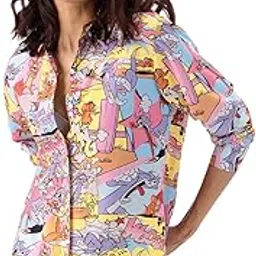 Official Tom & Jerry: High Energy Women and Girls Long Sleeve Button Front Collared Neck All Over Print Regular Fit Shirts Multicolour Old Retro Cartoon 90s Animated Character-image-11