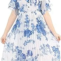 ANG FASHION Girls Chiffon Traditional Solid Printed Midi Long Dress-image-7