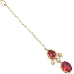Radhesh Creation Jewellery Double Stone Maang Tikka with Perals-image-6