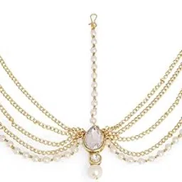 oomph Jewellery Gold Kundan and Pearls Traditional Sheeshphool Maangtikka Matha Patti for Women & Girls-picture-45