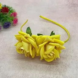 guruembellish Rose Flower Headband For Wedding Hair Band Head Band (Yellow)-picture-15