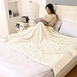 HOKIPO 220 GSM Flannel AC Throw Blanket Double Bed Queen, 200x230 cm / 6.5x7.5 feet, Cream (AR-5743-CRM)-picture-22