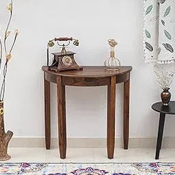 WOODEFLY Sheesham Half-Round Wooden Console Table for Living Room | Wooden Entrance Half-Round Side Table | Teak Finish-picture-31