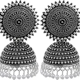 fashion frill Women's Jewellery Earrings For Women Traditional Gold Plated Floral Golden Pink Jhumkas Pearl Studded Drop Earrings For Women Gift For Sister-picture-23