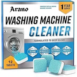 Arano Washing Machine Cleaner Tablets – 12 Pack | Descaler & Deodorizer for Front & Top Load Machines | Removes Odor, Dirt, Limescale & Residue | Deep Clean Formula-picture-21
