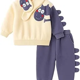 bold n elegant Kids Fleece Lined Winter Sweatshirt, Joggers & Muffler Set | Warm Dino & Panda Print Co-Ord Set for Boys & Girls Upto 6 Years-picture-52