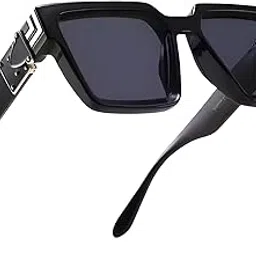 Badshah Square Frame Sunglasses, Black with Gold Accents, UV Protected, Oversized Fashion Eyewear for Men and Women-picture-22