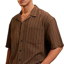 highlander Men's Oversized Shirts | Striped | Half Sleeves | Cuban Collar | Casual Shirts | Stylish Shirt-picture-10