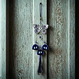 Sheux Wind Chime with Butterfly & 3 Bells- for Home, Bedroom, Main Door, Balcony, Wall Hanging, Living Room Decor- Home Decoration Chimes with Evil Eye Colour Pattern for Removal of Negative Energy-picture-23