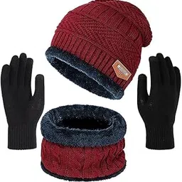 truflair Winter Knit Beanie Cap Hat Neck Warmer Scarf and Woolen Gloves Set Skull Cap for Men Women/Winter Cap for Men (3 Piece)-picture-43