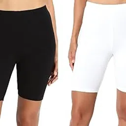omikka Women's Bio-Wash Knee Length Fitness Workout Running Yoga Shorts (Free Size, Pack of 2, Black &-picture-28