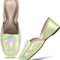 jm looks Women’s Embroidered Ethnic Jutti | Handcrafted Punjabi Mojari with Bead & Thread Detailing-picture-45