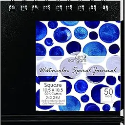 Zen Sangam Express your Mind Square 10.5x10.5cm Spiral Watercolor Journal | 245 GSM 20% Cotton Cold Pressed | 25 Sheets, 50 Pages| Durable Sketchbook for Artists & Professionals | Acid-Free | Black-picture-15