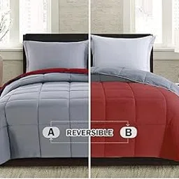 VAS COLLECTIONS Microfibre All-Weather Solid Comforter/Duvet - Reversible with Siliconised Filling - for Home/Hotel/Hospital Use - Double - 240x220 cm, 200 GSM | Red & Grey-picture-18