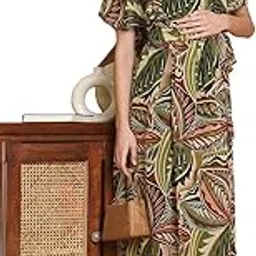 Women's Floral Printed Georgette Olive Color Maternity Maxi Dress-image-46