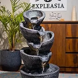 EXPLEASIA Stacked Pot Water Fountain for Home, Office, Garden (Charchoal Grey), Resin-image-1