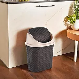 Kuber Industries Durable 7 Liters Plastic Swing Lid Dustbin for Home, Bathroom & Kitchen | Multi-Purpose Garbage Bin | Dustbin for Office, Small Spaces & Hygienic Use | Check - Brown-picture-22