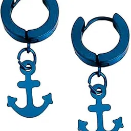 sullery Stylish Anchor Charm Blue Stainless Steel 1 Pair Hoop Earring For Men And Women-picture-11