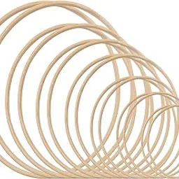 Gukasxi 14pcs 7 Size Wooden Bamboo Floral Hoop Wreath Macrame Craft Dream Catcher Hoops Rings for DIY Weddding Wreath Decor, Macrame Dreamcatcher, Wall Hanging Crafts (4/5/6/7/8/9/10 inch)-picture-42