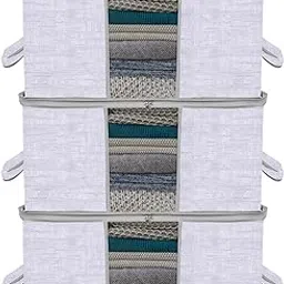 Kuber Industries Pack of 3 Non Woven Underbed Storage Organizer | Storage Bags For Clothes, Blanket | Clothes Storage Bag For with Handle & Visible Window | Jute Printed - Grey-image-57