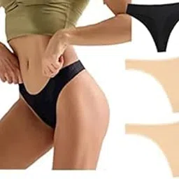 Women Cotton Comfortable Fabric Daily Use Regular Wear Mid Rise Thong Panty G-String Panties Pack of 3 - Black Beige Beige-picture-33
