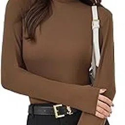 Women's Long Sleeve Mock Neck Top -Slim Fit Stretch Basic Tee Blouse, Soft Thermal Pullover for Winter & Fall, Versatile for Layering, Casual, Office-image-31