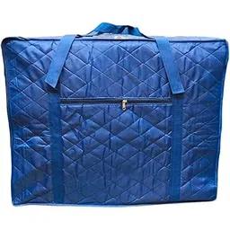 Anjani Handicraft Large Quilted Storage Bag, Blue Parachute Material, 61x51x38 cm, Lightweight Foldable Travel Duffle with Zipper Closure for Bedding, Home Organization-picture-20