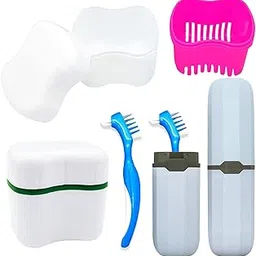 Denture Case Kit with 2 Bath Cups, 2 Brushes & 2 Portable Toothbrush Boxes, Retainer Cleaning Boxes with Lid-picture-10