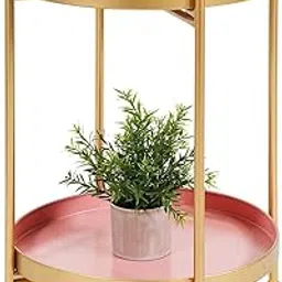 THING MAKER Metal Two-Tier Round Side Table – 40cm Minimalist Accent Table for Living Room, Bedroom & Office (Pink)-image-17