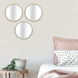 Market99 Gold Color Wall Mirror (Set of 3) | Durable & Rust Proof, Ideal for Bedroom, Powder Room, Living Room, Home, and Office | Decorative Ornament for Wall Decor-picture-23