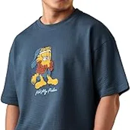 the souled store Garfield: Nope Men and Boys Short Sleeves Round Neck Embroidered Towelling Oversized T-Shirt-picture-17