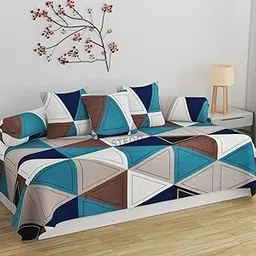 STEDO Homes Pure Cotton Designer Printed Standard 6 Pieces Diwan Set Bedsheet Covers (1 Single Bedsheet, 2 Bolster Covers, 3 Cushion Covers, Multicolor Geometric)-image-86