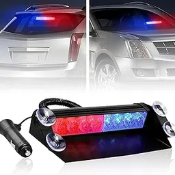 OBEROI'S TRADERS Universal Waterproof 8 LED Red & Blue Police PCR Light With 3 Modes of Flashing | Strobe Flasher | Emergency Warning Lamp for All Cars-picture-50