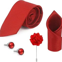neuroclub Neuro Club Men's Solid Micro Self Silk Necktie Gift Set With Pocket Square Cufflinks & Brooch Pin - Formal Tie With Wooden Box - Free Size-picture-12