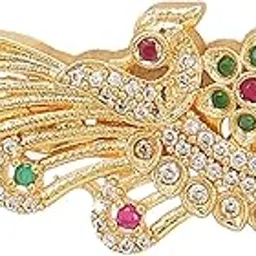 Peacock Feather Brooch for Women – Gold-Tone Brass Saree Pin with Multicolor Stones – Traditional Designer Brooch-image-18