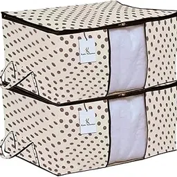 Kuber Industries Polka Dot Print Underbed Storage Bag, Storage Organiser, Blanket Cover Set of 2 - Ivory, Extra Large Size-CTKTC14180, Standard-picture-23