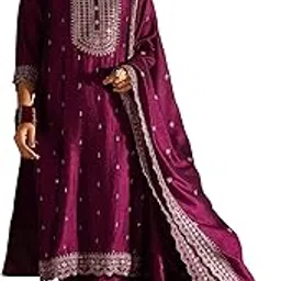 indo era Women's Embroidered Silk Blend Calf Length Straight Kurta & Pant with Dupatta Set (KH9WN6195)-picture-36