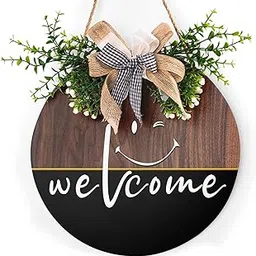 Welcome Sign Welcome Front Door Round Wood Sign Hanging Welcome Sign for Farmhouse porch Spring Welcome Sign Front Door Decoration Wooden Hanging Round Sign 12"-picture-17