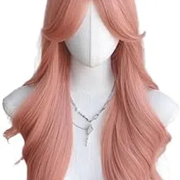 Pink Long Curly Wig for Women | Middle-Parted Eight-Character Bangs | Lightweight & Natural-Looking Full Head Cover Wig for Summer-picture-19