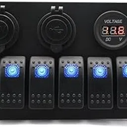 MERISHOPP 6 Gang Blue LED Rocker Switch Voltmeter Dual USB 12VPanel| Universal Fit | High-Performance-picture-14
