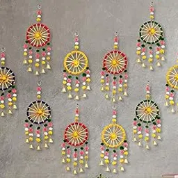 JH Gallery Wool Handmade Colorful Pom Pom Bell Wall And Door Decor Hangings For Home|Festive Decoration|Balcony,Room,Temple Decoration|Pooja Room Decoration|Decorative Hanging Items|Pack Of 10,Multi-image-24