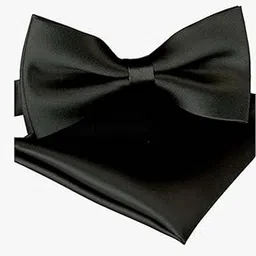 greyknot Premium Satin Black Bow Tie and Black Handkerchief Combo Black Satin Bow Tie Black Pocket Square Set Tuxedo Accessories For Men Wedding bow tie and pocket square combination Tuxedo Bow-picture-10